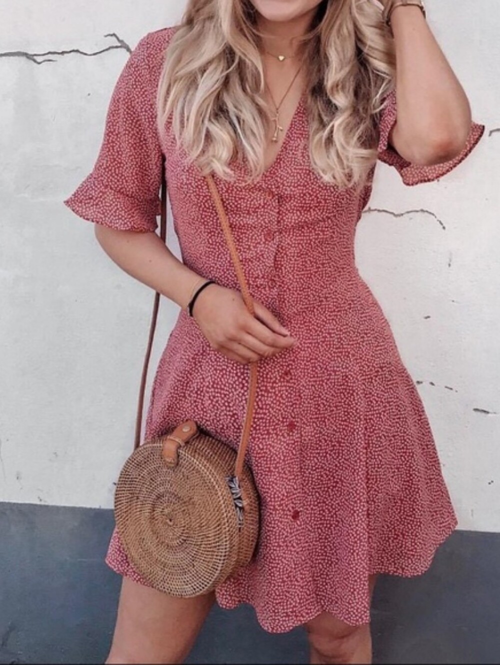 Lulu’s Castana Rust Red Print Button-Up A-Line Dress Medium